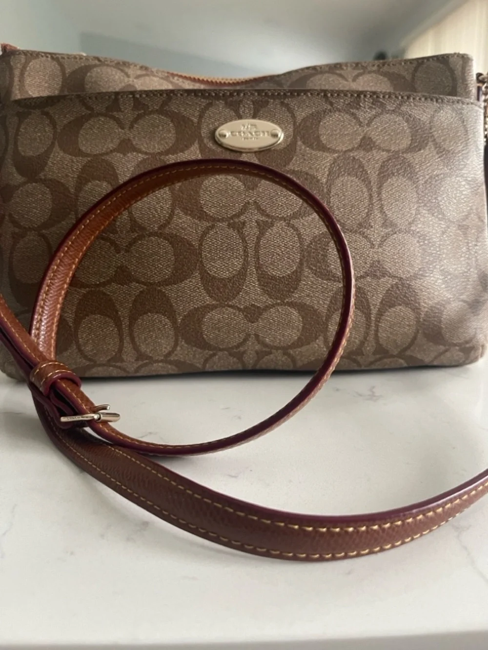 Coach Brown Signature Canvas Crossbody with Dark Brown Trim - Picture 2 of 15